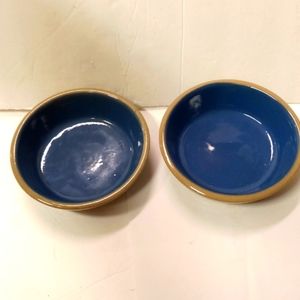2 Vtge Stoneware Pottery Bowls Cobalts Blue Snack, Cereal